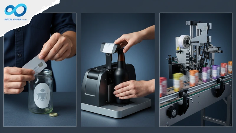 เปรียบเทียบการติดสติ๊กเกอร์ 3 ระดับ ติดด้วยมือ เครื่องติดฉลากกึ่งอัตโนมัติ และเครื่องจักรอุตสาหกรรม