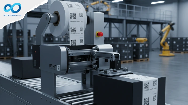 เครื่องพิมพ์และติดสติ๊กเกอร์อัตโนมัติ (Print & Apply) พิมพ์ QR Code ลงบนกล่องสินค้าในระบบสายพานลำเลียง