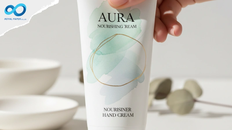 มือบีบหลอดครีมติดสติ๊กเกอร์บาง 50 ไมครอน แนบสนิทไปกับผิวโค้งไม่หลุดร่อนหรือยับย่น