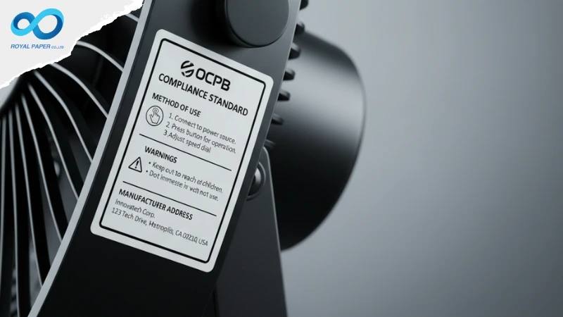 ตัวอย่างสติ๊กเกอร์ฉลากสินค้าควบคุม สคบ. ติดบนเครื่องใช้ไฟฟ้า แสดงวิธีใช้และคำเตือนตาม Checklist มาตรฐานฉลาก