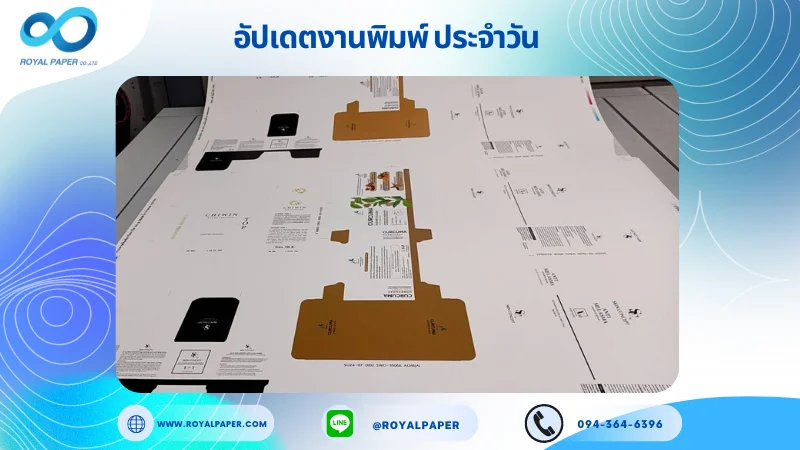 อัปเดตงานพิมพ์ร่วม วันที่ 12 ก.ค. 67 กล่องใส่ขวดน้ำหอม กล่องเซรั่ม กล่องสบู่ กล่องครีม ใช้กระดาษอาร์ตการ์ด 350 แกรม ขนาด 28x20 นิ้ว พิมพ์ด้วยระบบ OFFSET 4 สี เคลือบด้าน เคทองเงา ไดคัท ปะกาว 1 จุด พร้อมขึ้นรูป พิมพ์จำนวน 1,000 ใบ