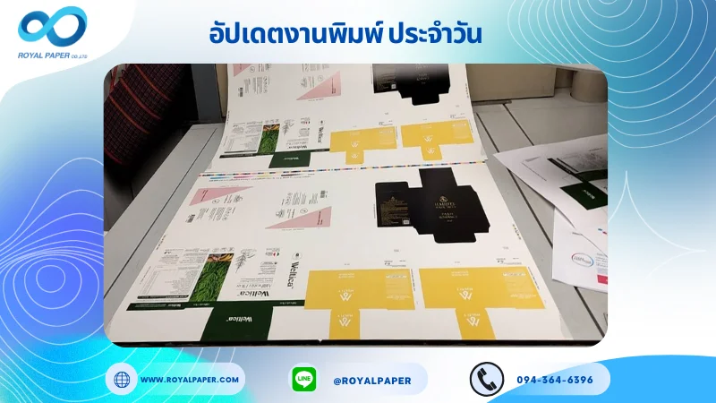 อัปเดตงานพิมพ์เลย์ร่วม วันที่ 26 ก.พ. 67 กล่องครีม กล่องผลิตภัณฑ์เสริมอาหาร กล่องเซรั่ม ใช้กระดาษอาร์ตการ์ด 350 แกรม เคลือบด้าน ขนาด 28 x 20 นิ้ว พิมพ์ด้วยระบบ OFFSET 4