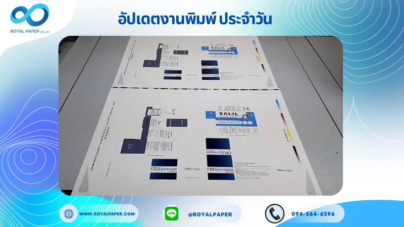 อัปเดตงานพิมพ์เลย์ร่วม วันที่ 9 ก.ค 68 กล่องเซรั่ม กล่องครีม ใช้กระดาษอาร์ตการ์ด 350 แกรม เคลือบด้าน ขนาด 21.5 X 15.5 นิ้ว พิมพ์ด้วยระบบ OFFSET 4 สี