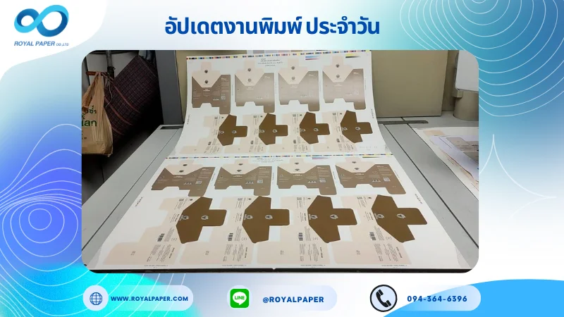 อัปเดตงานพิมพ์เลย์เดี่ยว วันที่ 14 ส.ค 68 กล่องใส่เซรั่ม ใช้กระดาษอาร์ตการ์ด 350 แกรม เคลือบด้าน ขนาด 28 X 20 นิ้ว พิมพ์ด้วยระบบ OFFSET 4 สี