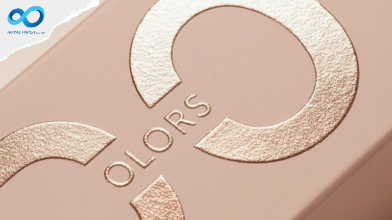 การผสมเทคนิคขั้นสูง เทคนิคพิเศษฯ การปั๊มฟอยล์สีโรสโกลด์ (Foil Stamping) พร้อมกับ การปั๊มนูน (Embossing)