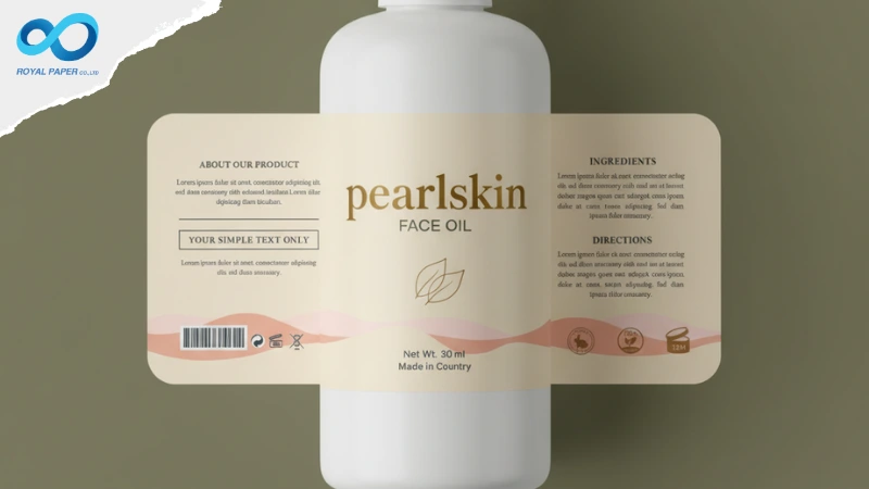 ม็อกอัปฉลากครีมโทนอ่อนติดบนขวดสีขาว แบรนด์ pearIskin แสดงส่วน About, Ingredients, Directions และบาร์โค้ด