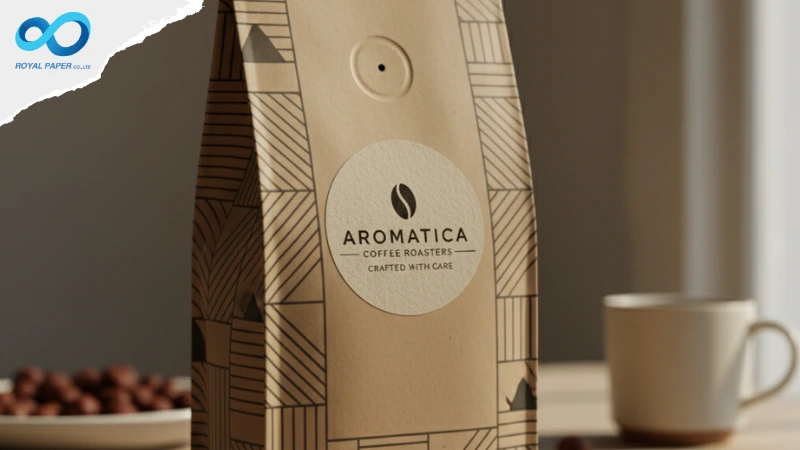 สติ๊กเกอร์กระดาษผิวต้านติดถุงกาแฟคราฟท์ สำหรับสินค้าแห้งที่ไม่ต้องการคุณสมบัติกันน้ำ