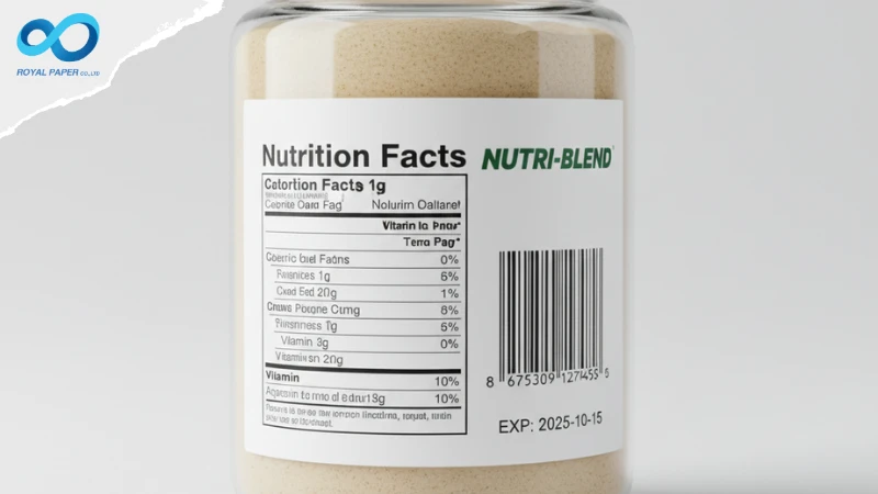 ตัวอย่างฉลากสินค้า (Label) แสดงข้อมูลโภชนาการ (Nutrition Facts) และบาร์โค้ดติดบนขวดโหล