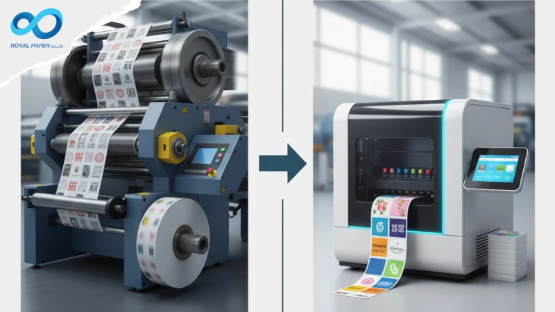 เปรียบเทียบเครื่องพิมพ์ระบบเฟล็กโซขนาดใหญ่กับเครื่องพิมพ์ดิจิตอลสำหรับผลิตสติ๊กเกอร์ม้วน Roll Sticker ตามความเหมาะสมของงาน